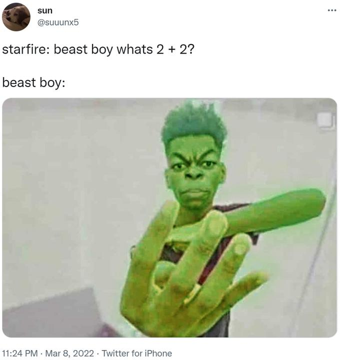 Beast Boy 2+2 meme